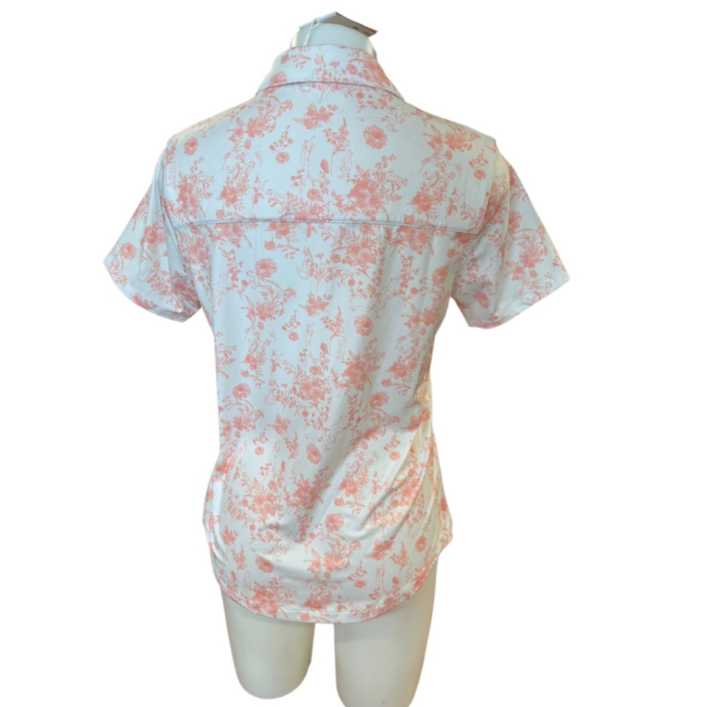 Women's Puma Floral Polo Top l White Coral - Picture 2 of 3